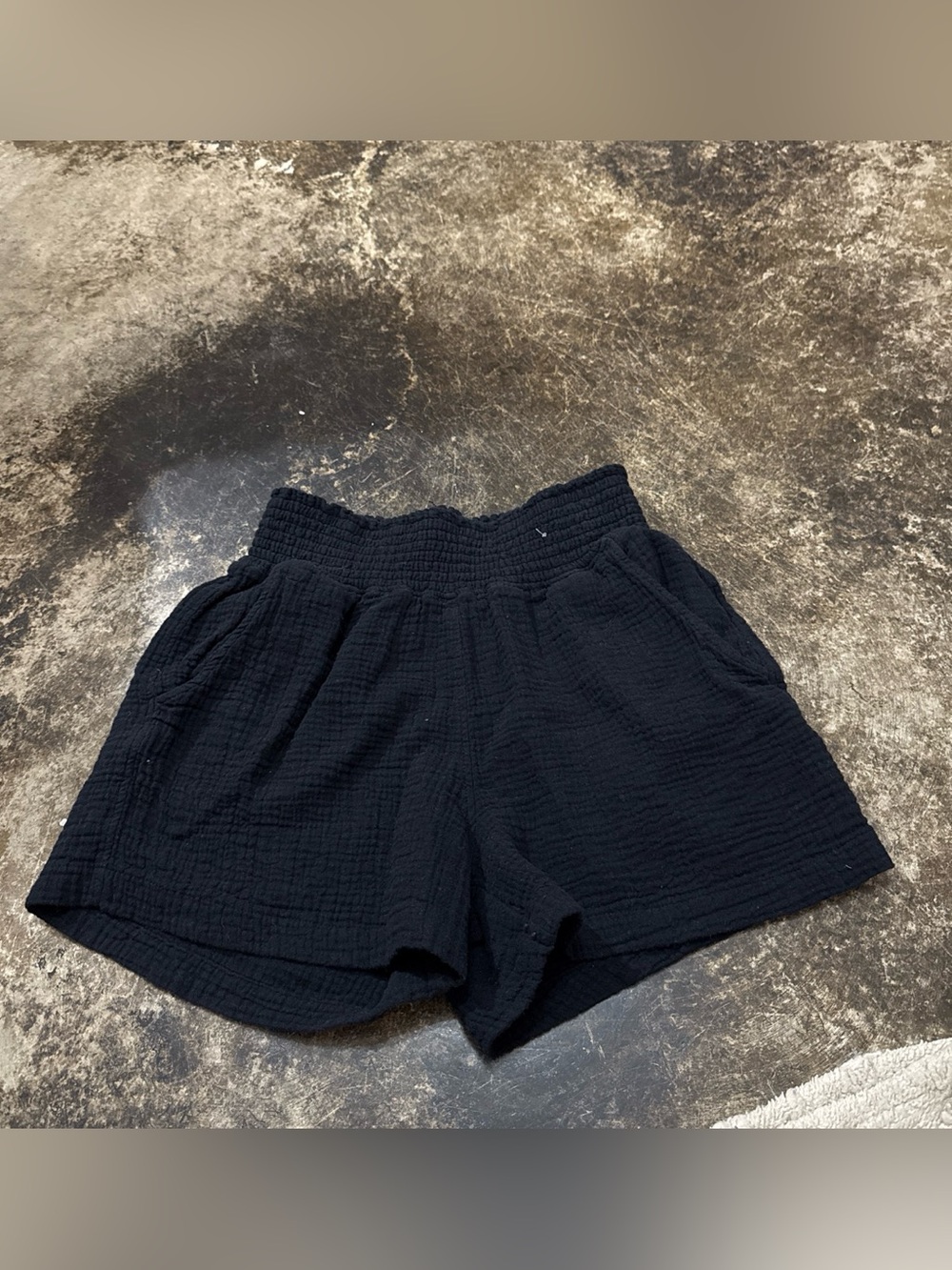 High-Waist Textured Black Shorts